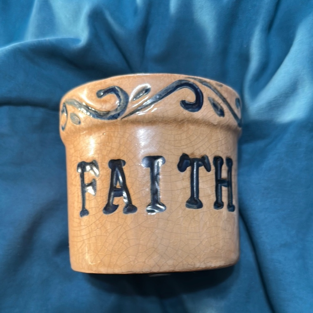 Tan Ceramic Planter with Black Accents